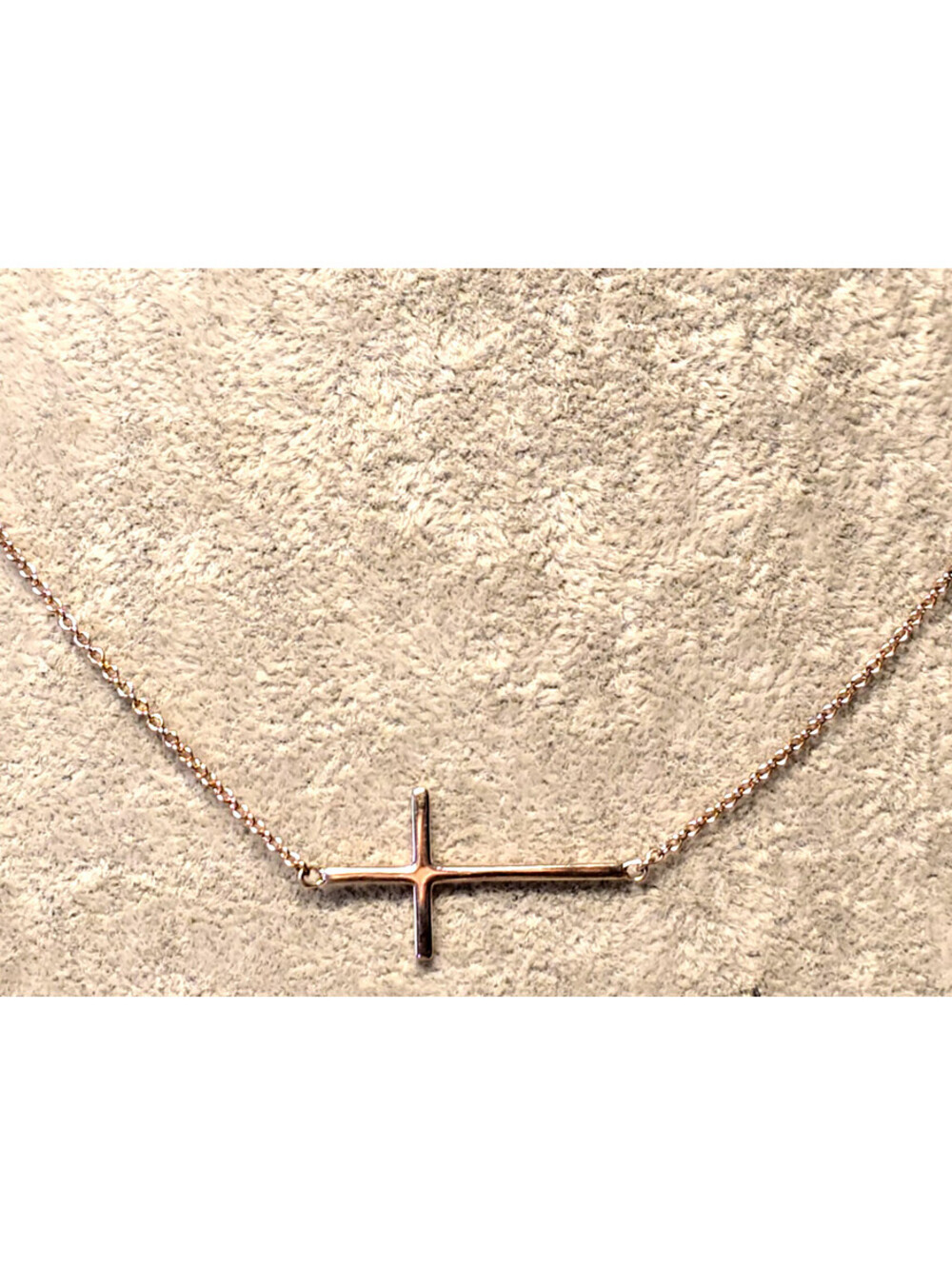 Rose Gold over Sterling Silver Necklace Horizontal Sideways Cross Attached